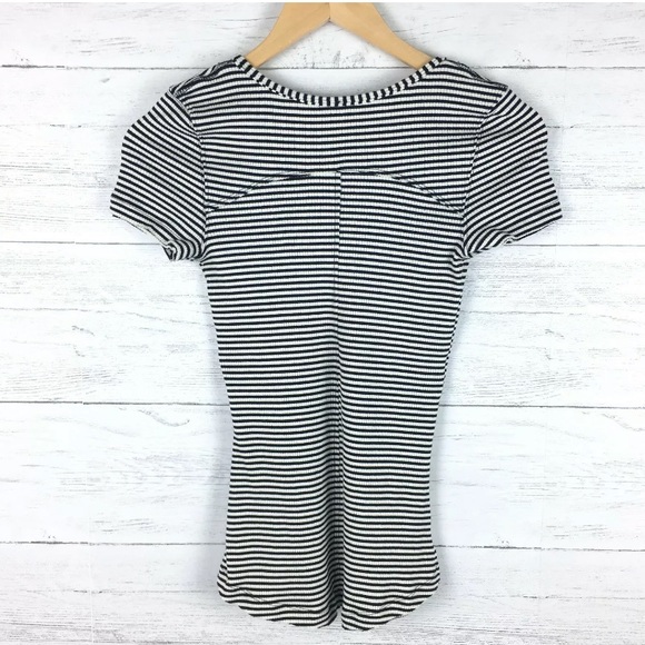 Free People Black and White Striped Rib Knit Top - Picture 3 of 7